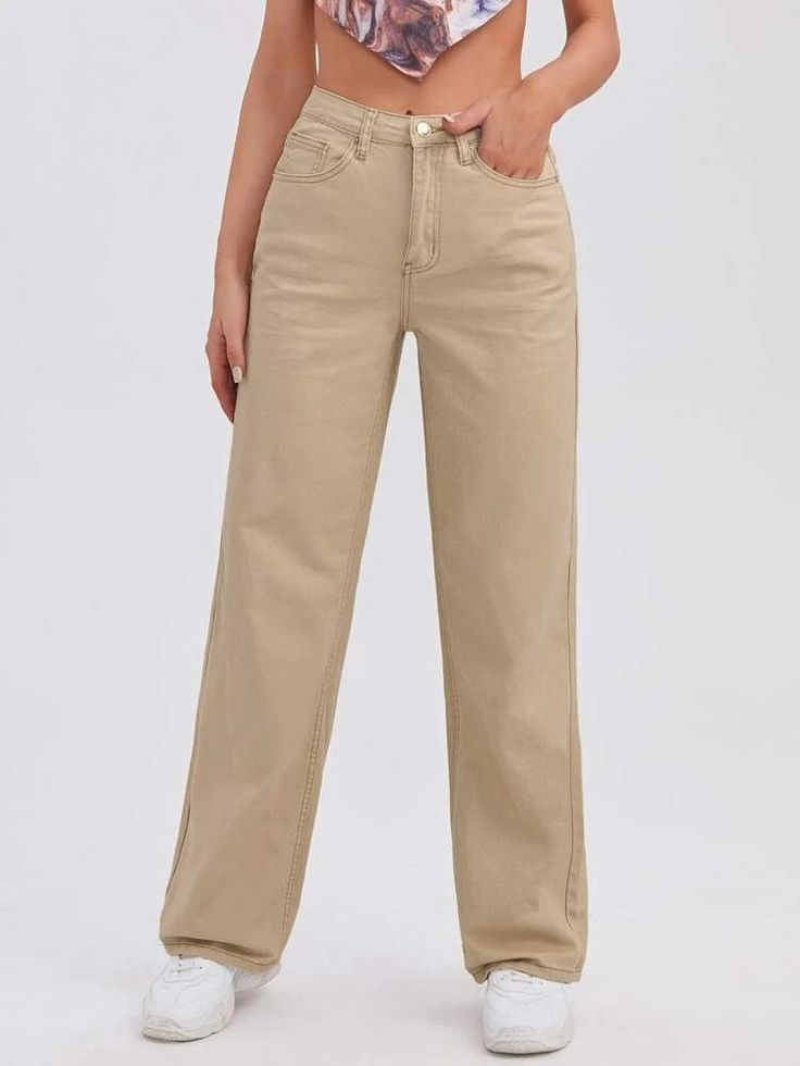 Beige Wide Leg Jeans