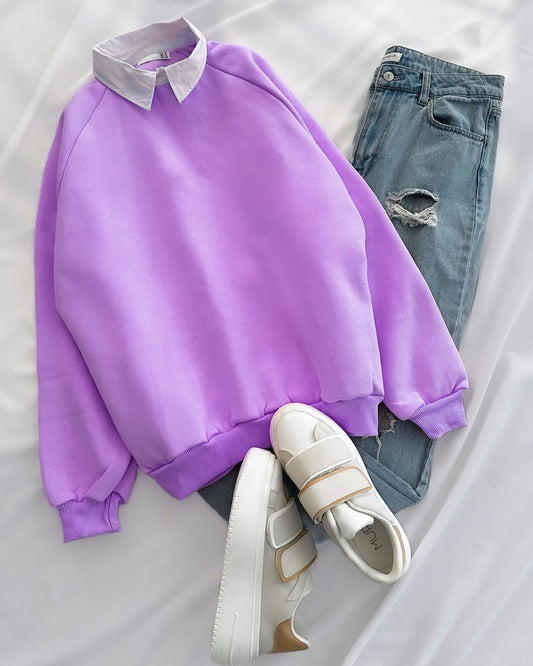 LILAC COLLAR SWEATSHIRT - SKY BLUE WIDE LEG JEANS