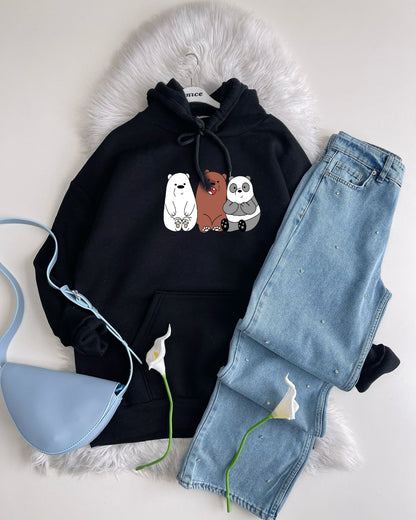 BLACK HOODIE 3BEAR -SKY BLUE WIDE LEG JEANS