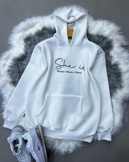 WHITE HOODIE SHE IS STRONG