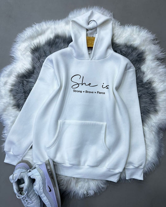 WHITE HOODIE SHE IS STRONG