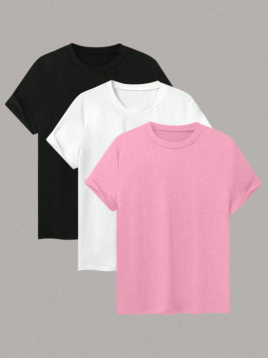 Pack of 3 T-shirt ( Pink- White - Black )