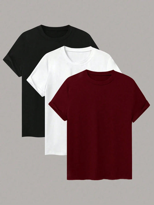 Pack of 3 T-shirt ( Maroon- White - Black )