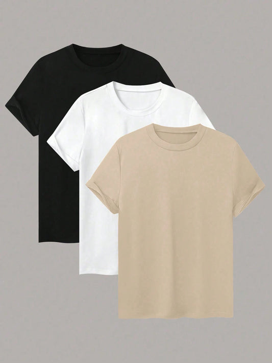 Pack of 3 T-shirt ( Beige - White - Black )