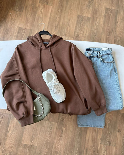 BROWN HOODIE- SKY BLUE WIDE LEG JEANS