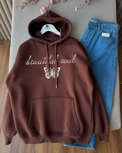 BROWN HOODIE BEAUTIFUL SOUL - SKY BLUE WIDE LEG JEANS