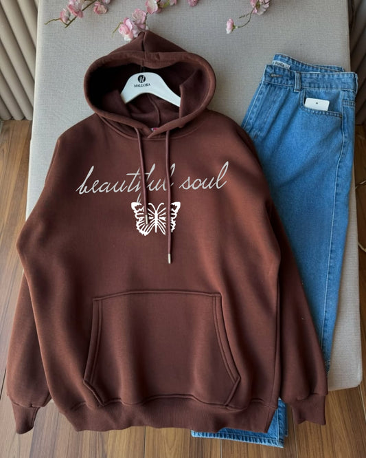 BROWN HOODIE BEAUTIFUL SOUL - SKY BLUE WIDE LEG JEANS