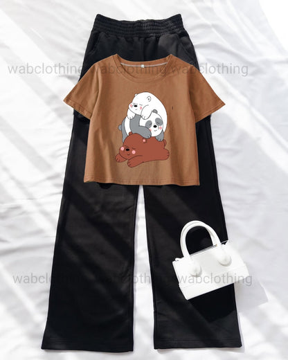 Brown Crop Bear on Bear - Black High Waist Flapper