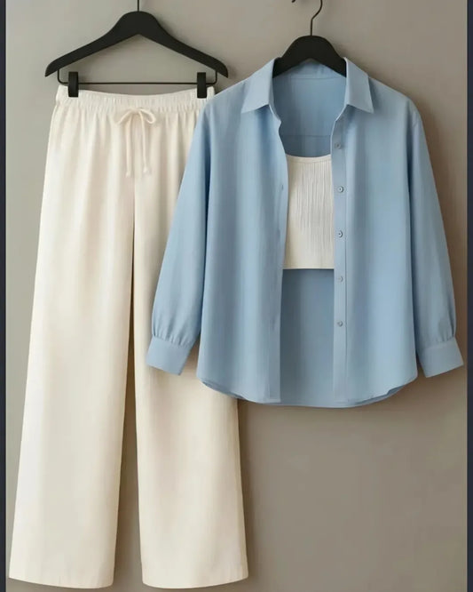 Sky blue button down White Flapper White inner