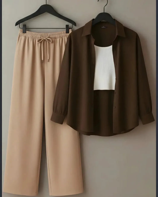 Brown button down Beige Flapper White inner