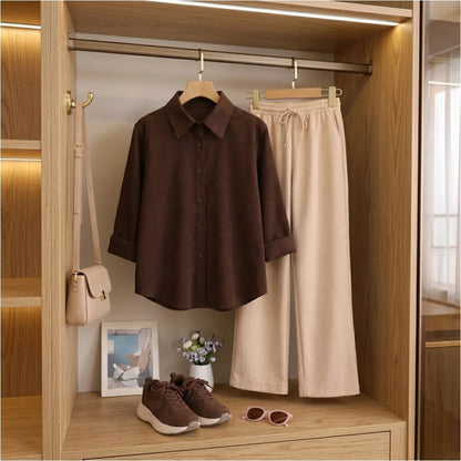 Brown Button Down Beige Flapper