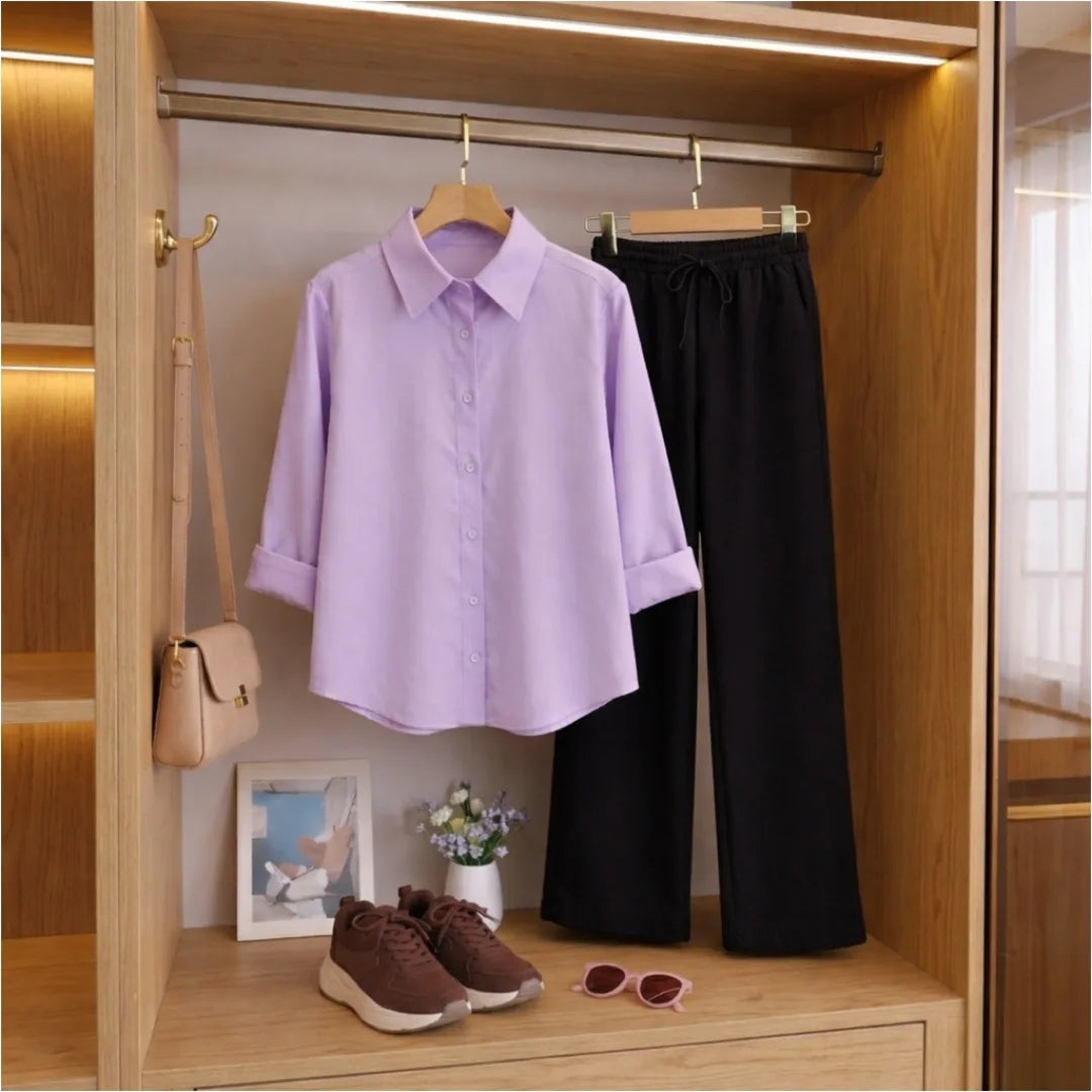 Lilac button down Black Flapper