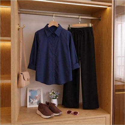 Navy Blue button down Black Flapper