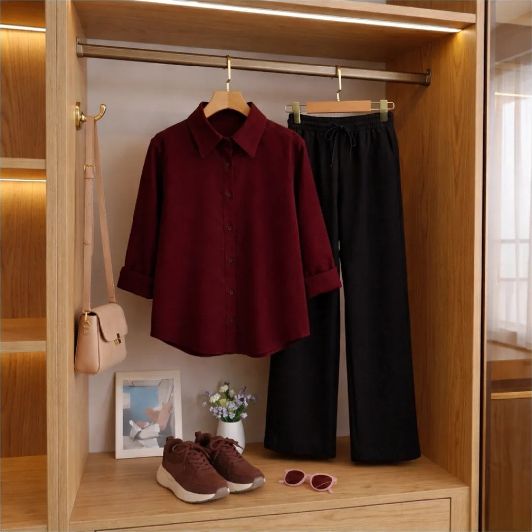 Maroon button down Black Flapper