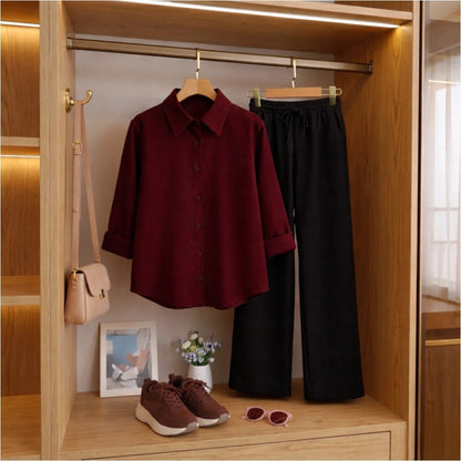 Maroon button down Black Flapper