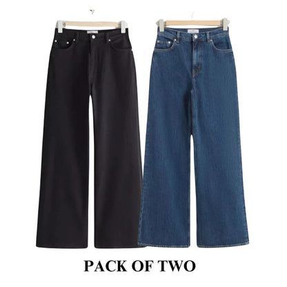 Pack of 2 Wide Leg Jeans - Black - Mid blue