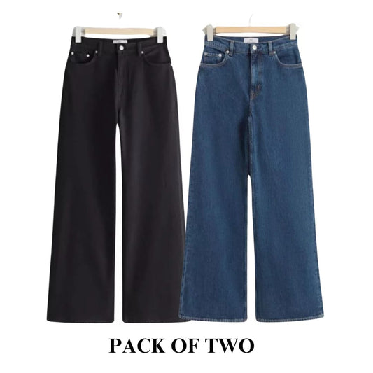 Pack of 2 Wide Leg Jeans - Black - Mid blue