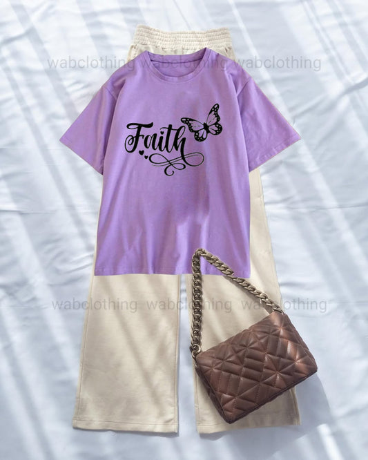 Lilac T-shirt Faithy butterfly - Beige High Waist Flapper