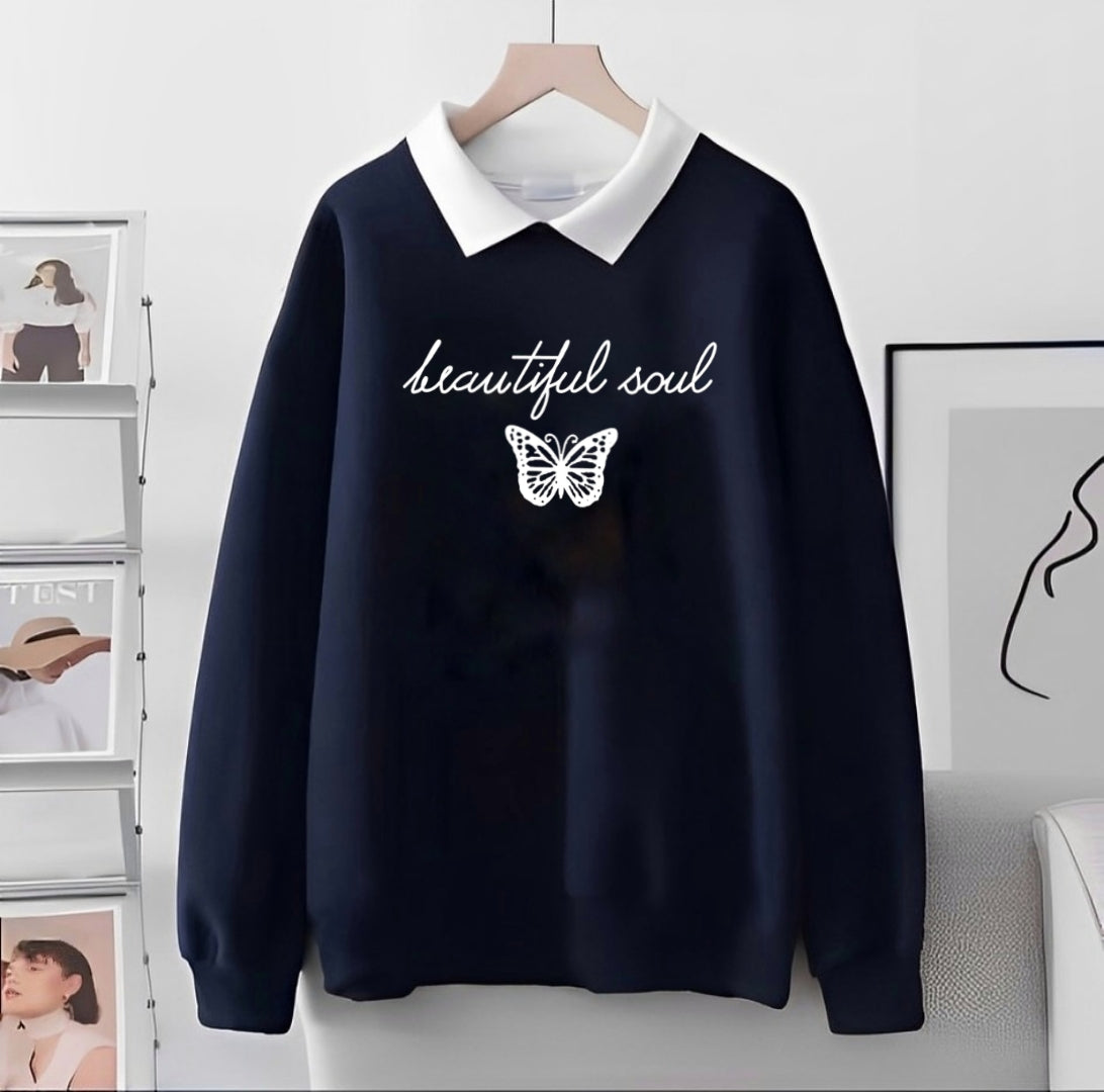 NAVY BLUE COLLAR SWEATSHIRT BEAUTIFUL SOUL WHITE BACKGROUND