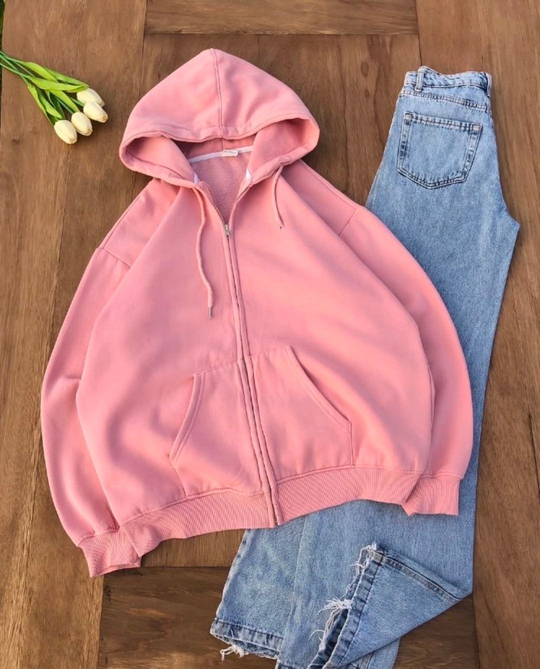 PINK ZIPPER  - SKY BLUE WIDE LEG JEANS