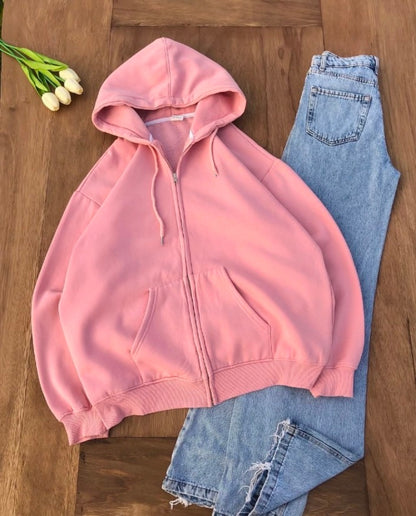 PINK ZIPPER  - SKY BLUE WIDE LEG JEANS