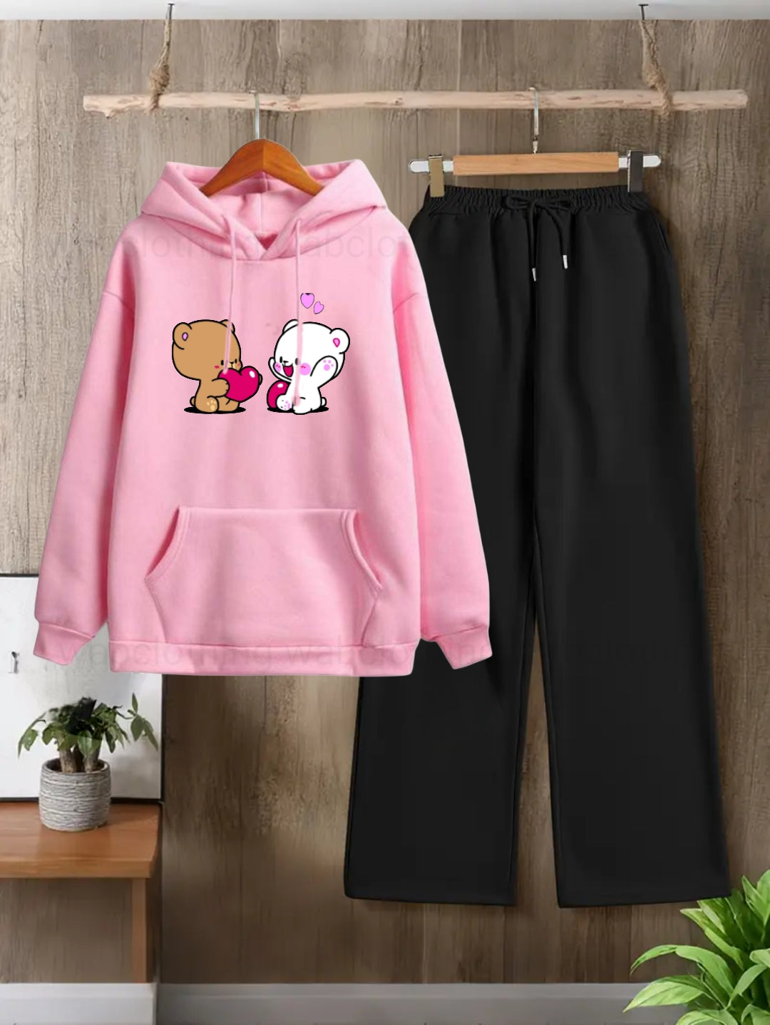 PINK HOODIE PAIR-BLACK FLAPPER