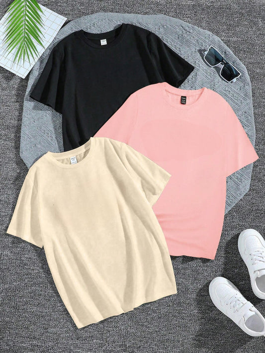 Pack of 3 T-shirt ( Beige - Black - Pink)
