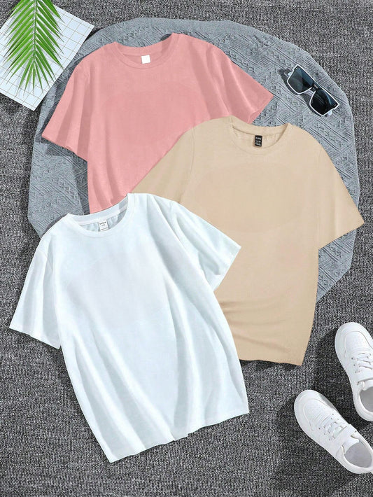 Pack of 3 T-shirt ( Beige - White - Pink)