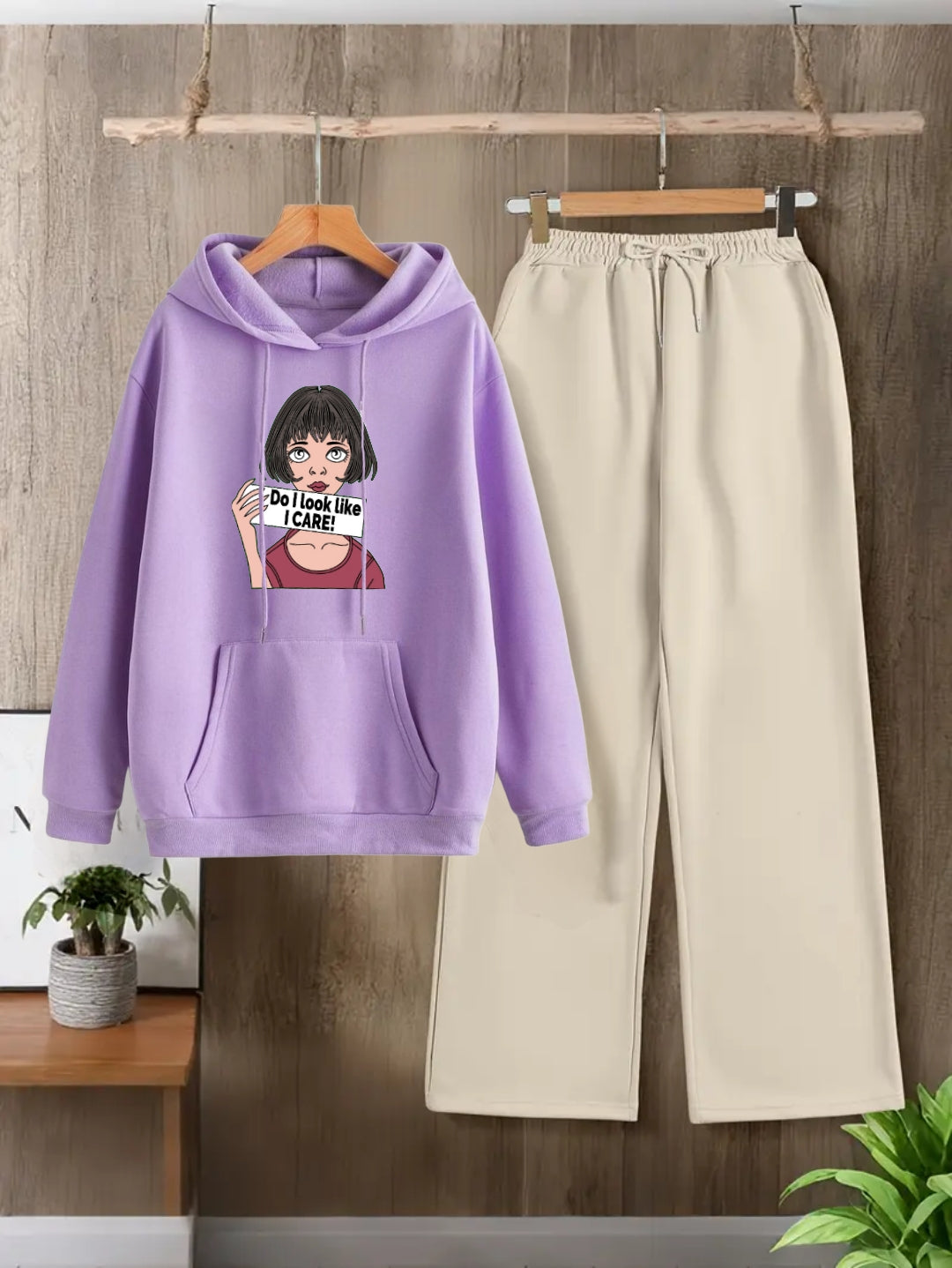 LILAC HOODIE DO I LOOK LIKE I CARE-BEIGE FLAPPER