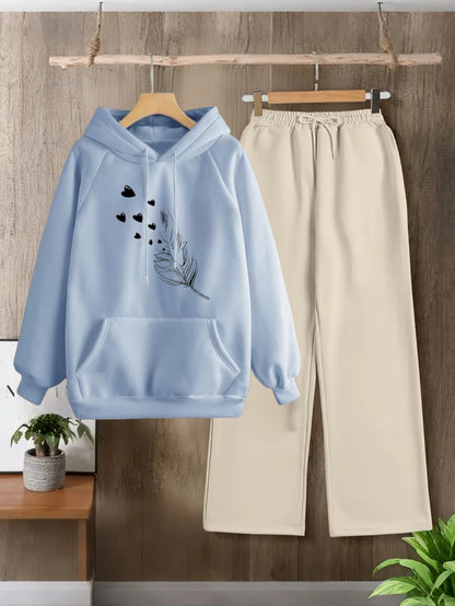 SKY BLUE HOODIE FEATHER-BEIGE FLAPPER