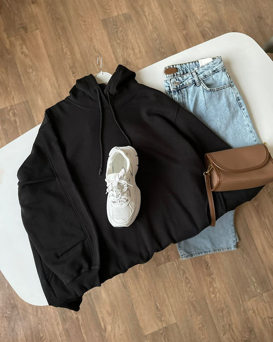 BLACK HOODIE- SKY BLUE WIDE LEG JEANS
