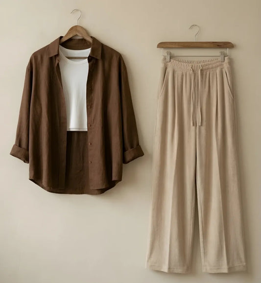Brown button down Beige Flapper White inner