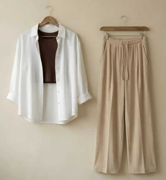 White button down Beige Flapper Brown inner