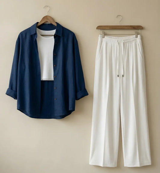 Dark blue button down White Flapper White inner