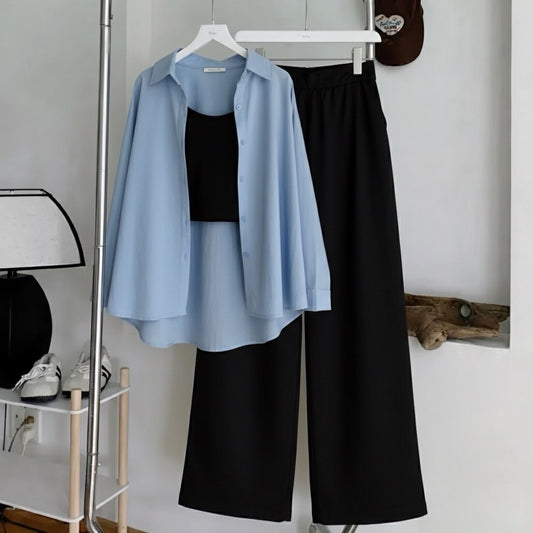 Sky blue button down Black Flapper Black inner
