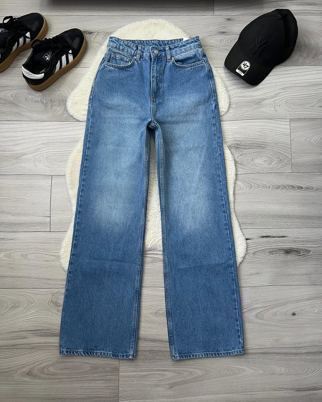 Mid Blue Wide Leg Jeans