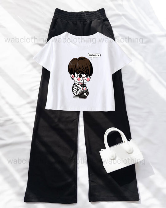 White Crop kookie - Black High Waist Flapper