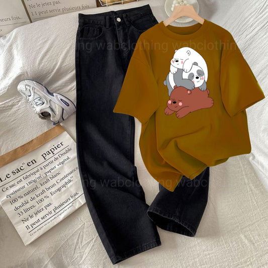 Black wide leg jeans - Brown t-shirt bear on bear