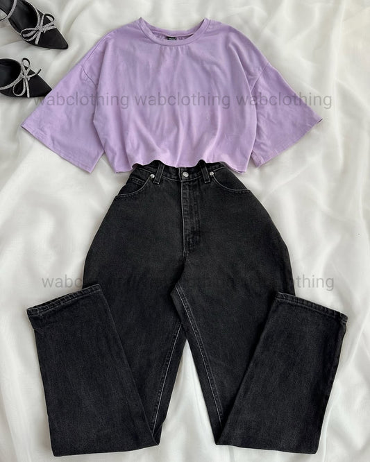 Black wide leg jeans - Lilac Crop Top