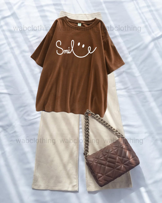Brown T-shirt New Smile - Beige High Waist Flapper
