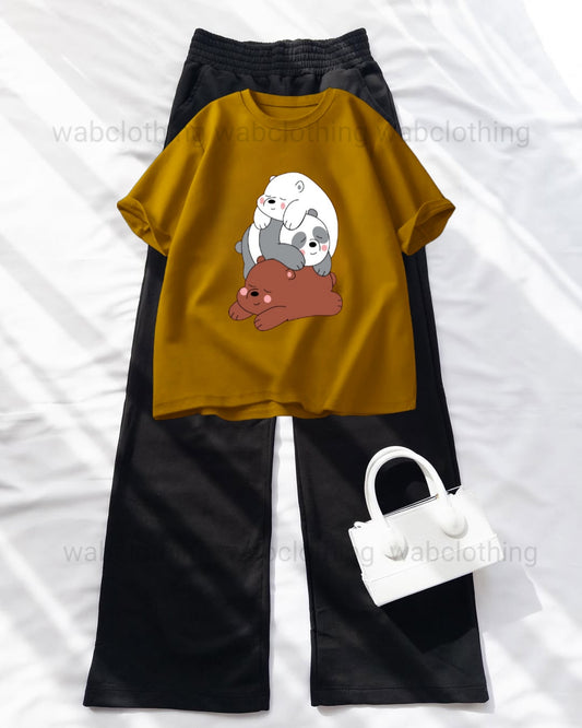 Brown T-shirt Bear on bear - Black High Waist Flapper