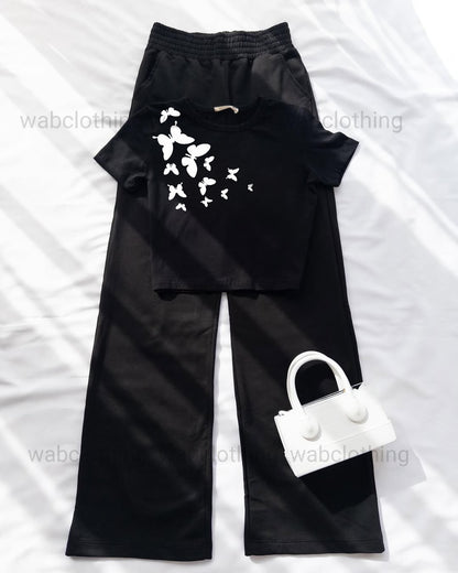 Black Crop Shoulder Butterflys - Black High Waist Flapper