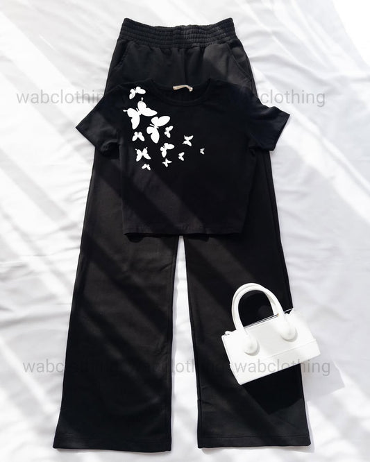 Black Crop Shoulder Butterflys - Black High Waist Flapper