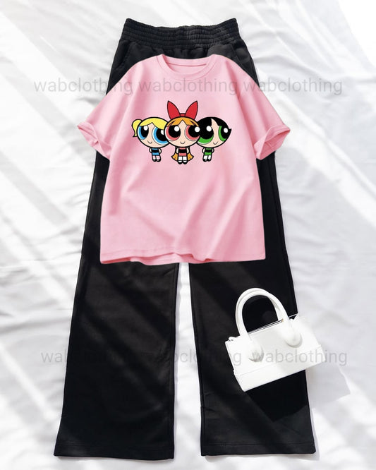 Pink T-shirt 3 Buttercups - Black High Waist Flapper