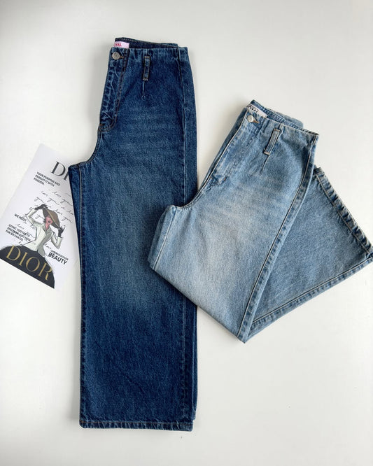 Pack of 2 Wide Leg Jeans - Mid Blue - Sky Blue