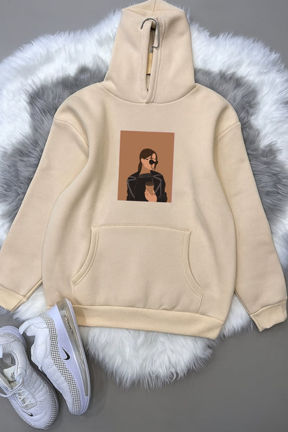 Beige Hoodie Coffee Girl