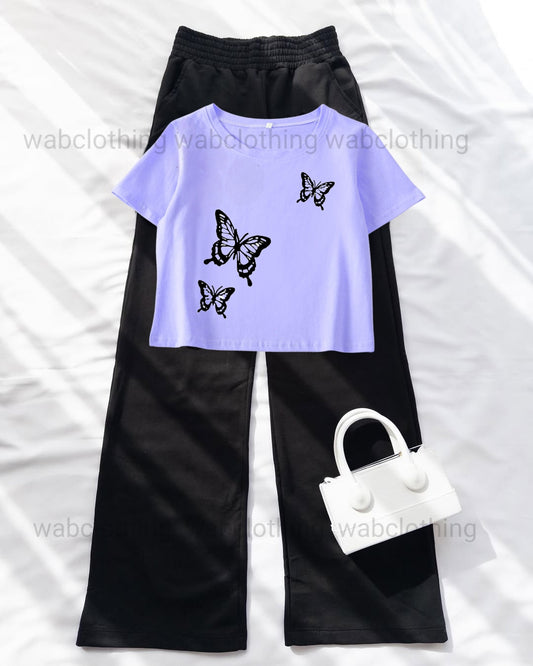 Lilac Crop 3 butterflys - Black High Waist Flapper