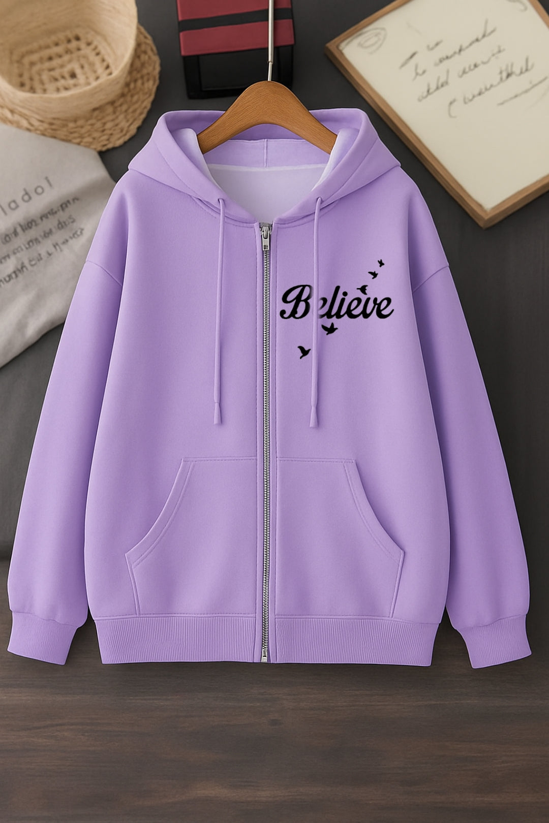 Lilac zipper believe
